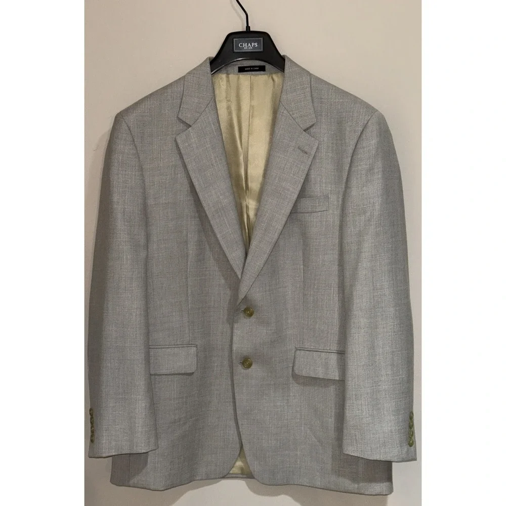 Chaps Blazer Sport Coat Men's 42R Light Gray 6 Pockets 2 Button Front Textured